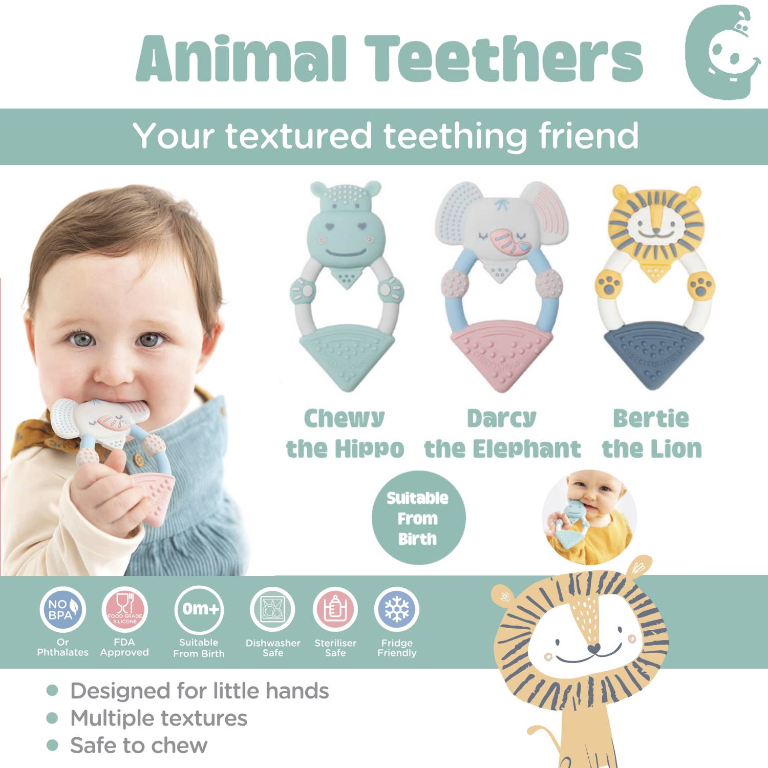 Textured Baby Animal Teether - Chewy the Hippo