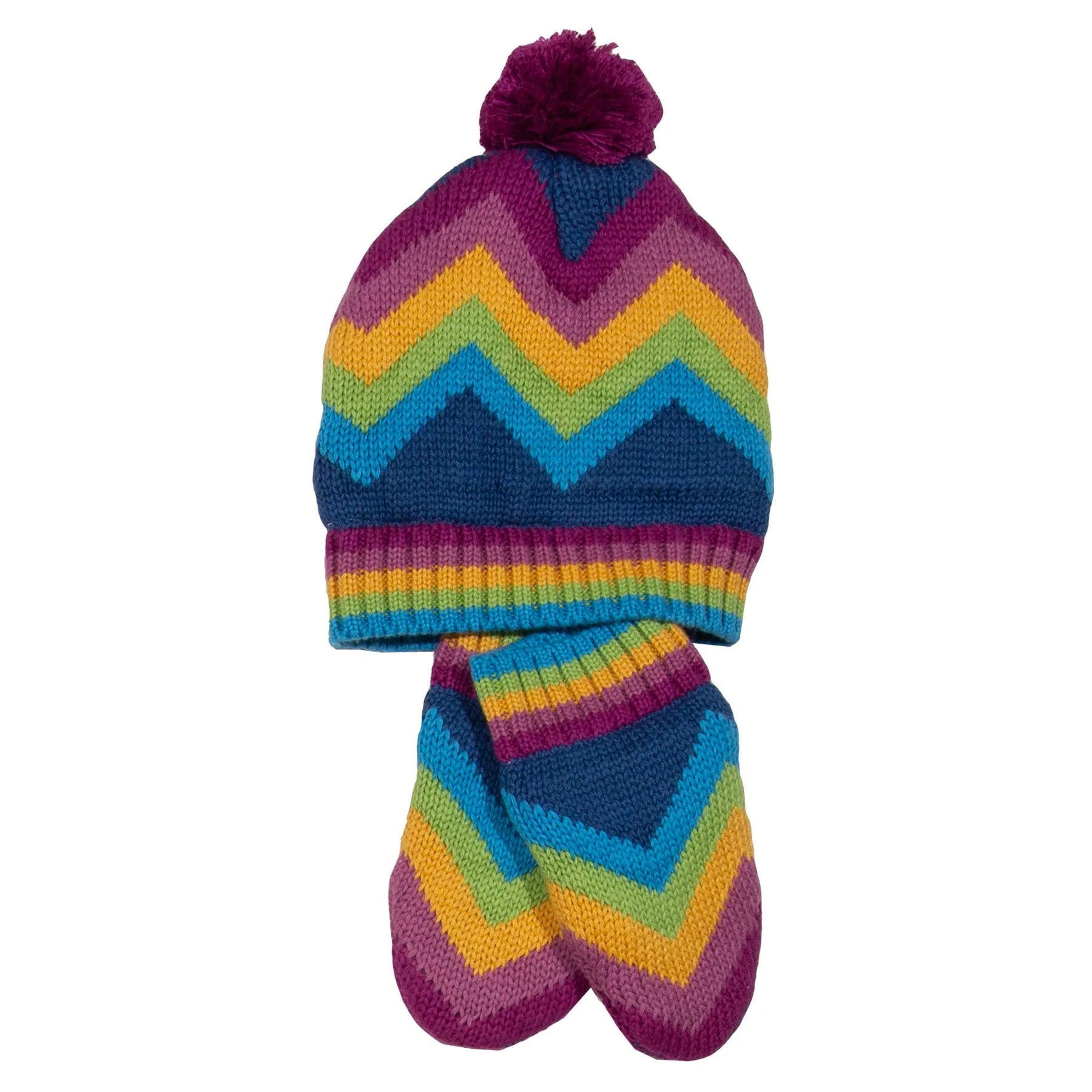 Kite Purple and Blue Chevron Design Hat and Mittens