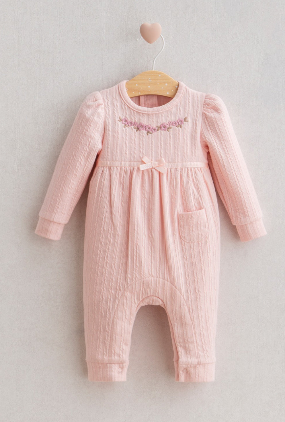 Fine Cable Pink Romper with Flowers