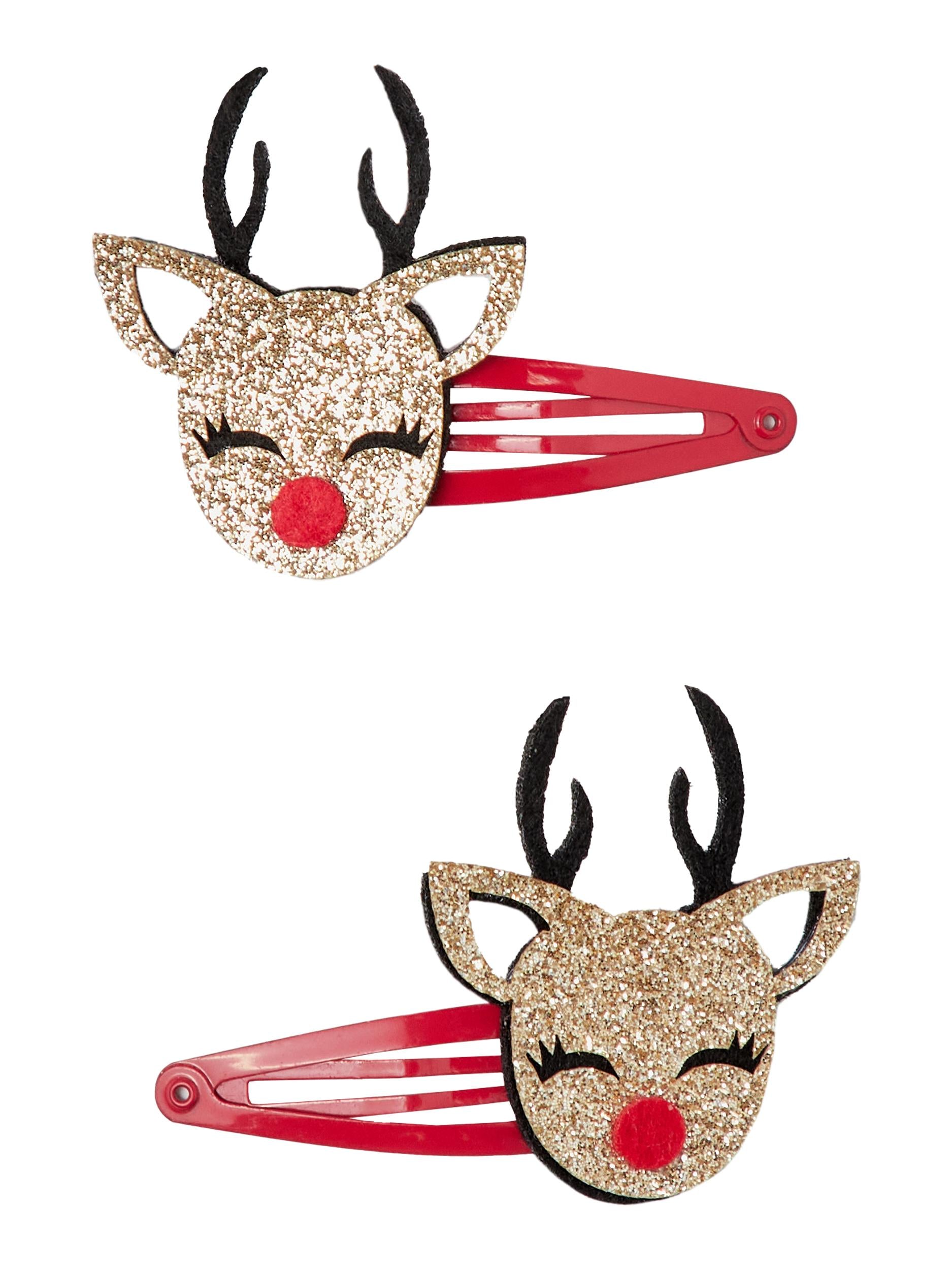 Sparkly Rudolph Reindeer Hair Clips