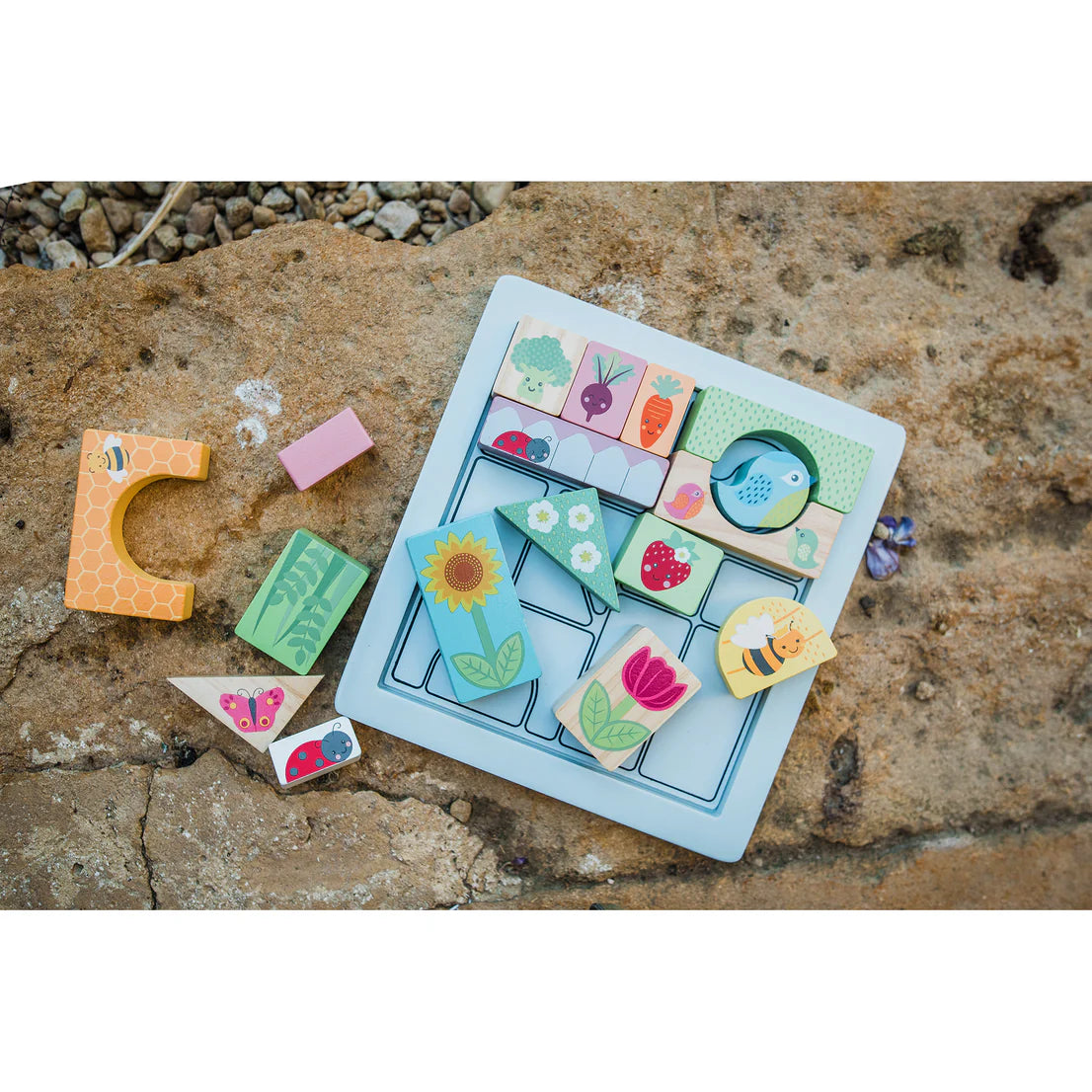 Wooden Blocks Puzzle Spring Garden Design