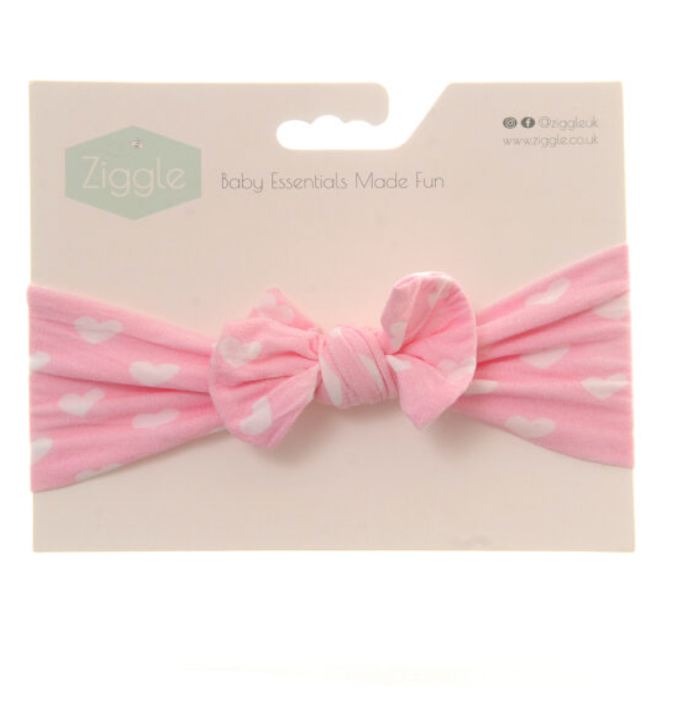 Ziggle Pink and White Hearts Top Bow Turban Headband