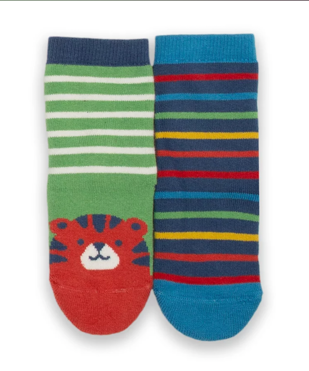 Organic Cotton Grippy Socks - Green Tiger