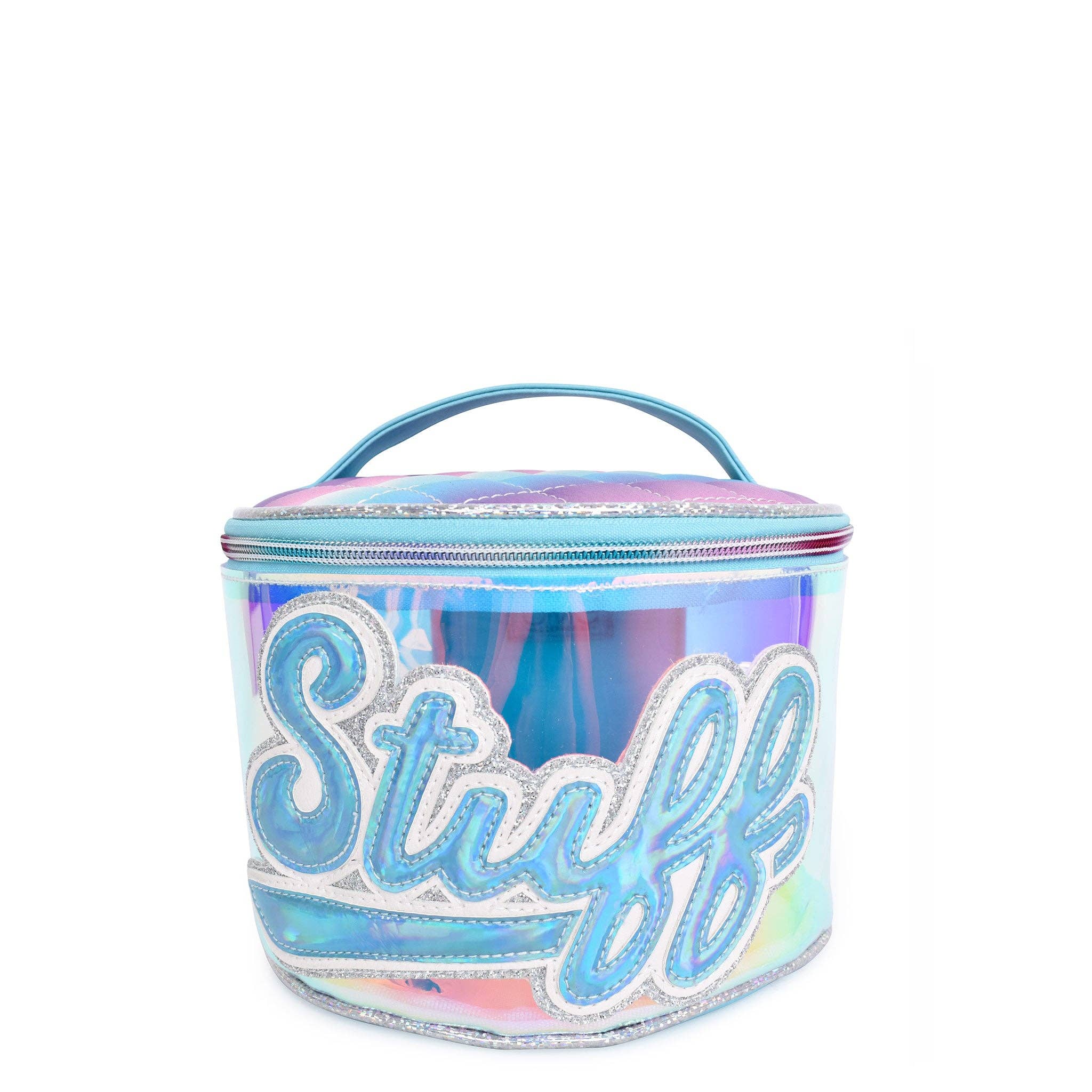 'Stuff' Blue Glazed Round Glam Bag