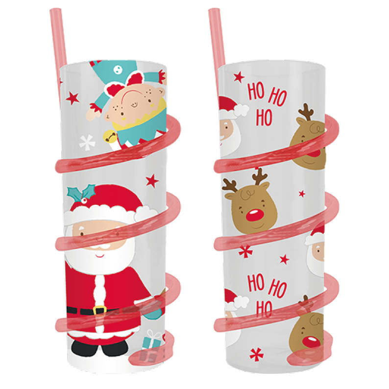 Christmas Tumbler Cup with Curly Straw