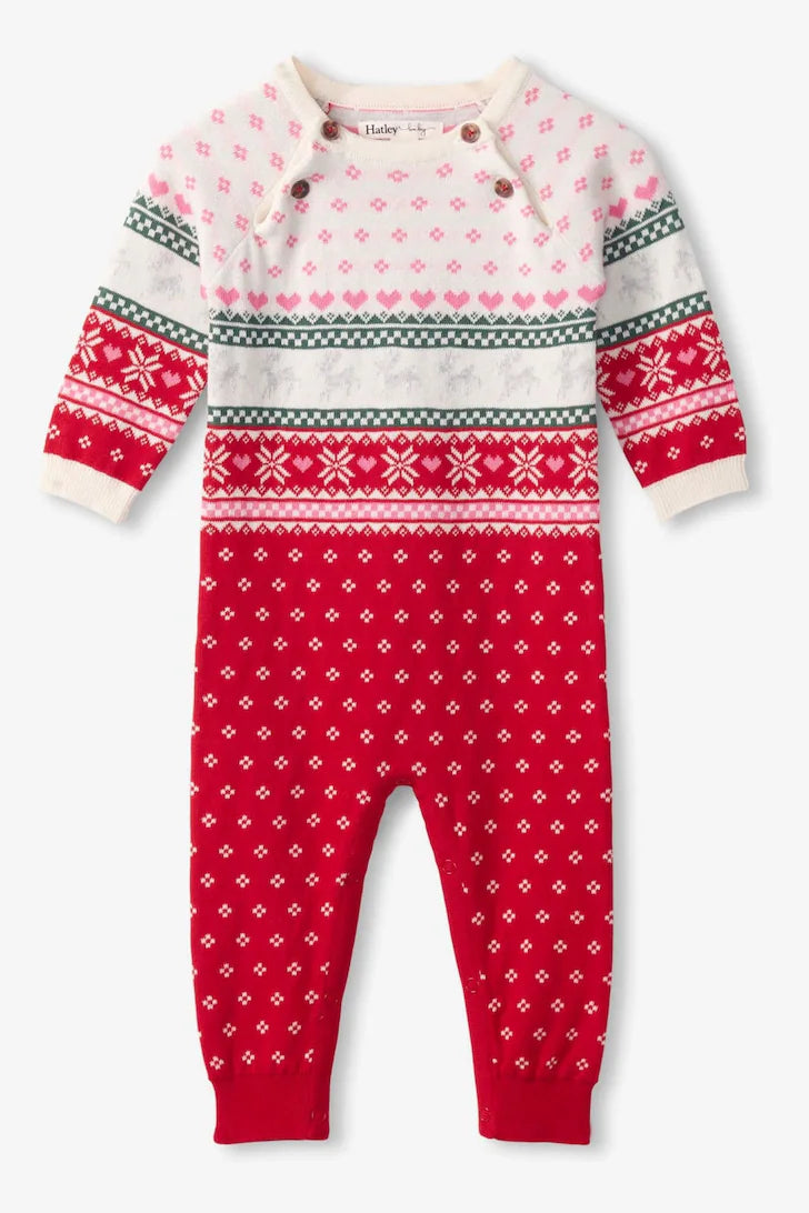 Hatley Faire Isle Christmas Romper - Pink