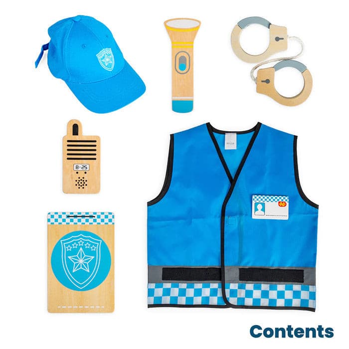 Dress Up Costume  - Police with Wooden Accessories.