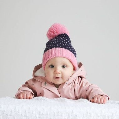 Navy and Pink Hearts Hat and Mittens Set