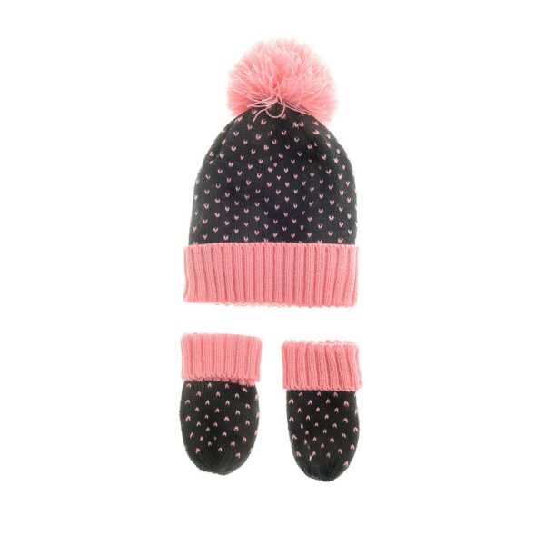 Navy and Pink Hearts Hat and Mittens Set