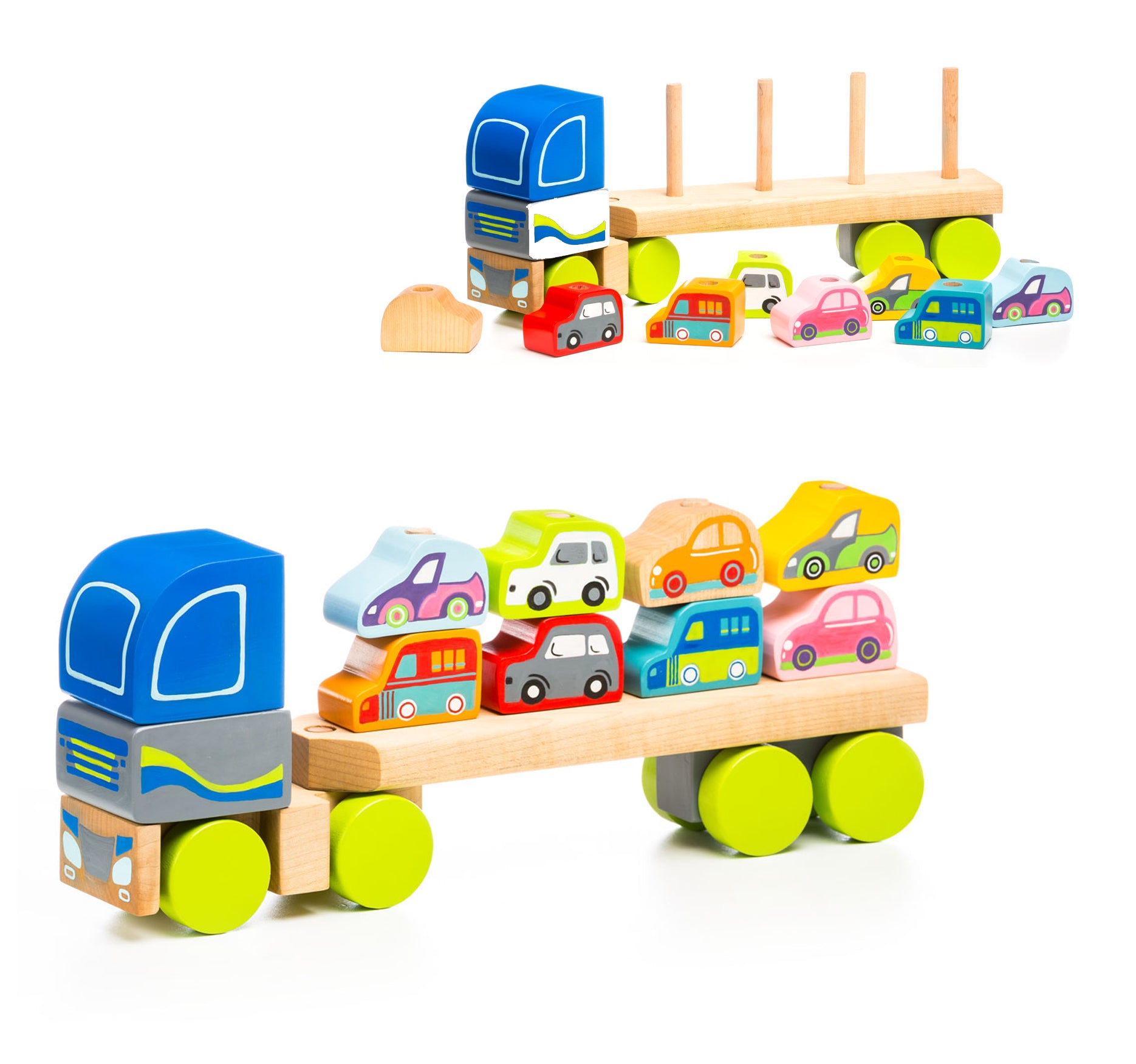 Wooden Car Carrier Truck with Cars