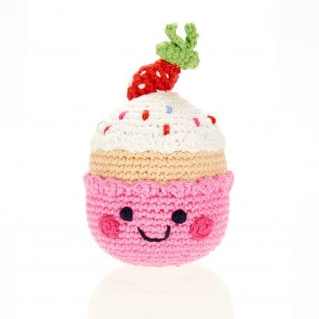 Fair Trade Hand Knitted Strawberry Cupcake Rattle.